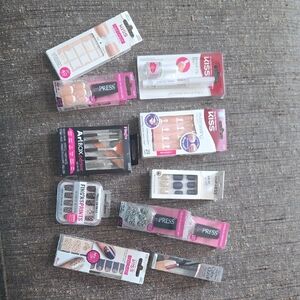 Bundle of 11 Fingernail Kits, Decorative Stickers, and Art Brushes